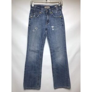 MEK Girls Jeans Sz 14 Aruba Bootcut Distressed Med Wash Blue Embroidered Holes